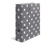 HERMA Motif classeur à levier A4 Étoiles Gris avec étoiles blanches, dos de 7 cm, en carton robuste, imprimé entièrement à l'extérieur et à l'intérieur