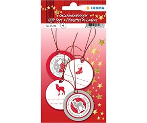 'Herma Pendentif Cadeau de Noël 3d, rond, rouge/argent