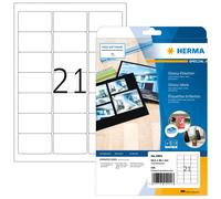 HERMA Self Adhesive High Gloss Labels, 21 Labels per A4 Sheet, 25 Sheets, 63.5 x