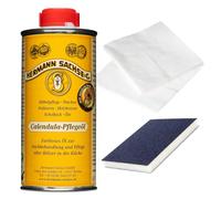 Hermann Sachse Huile d'entretien pour planches à découper 250 ml - Huile d'entretien alimentaire pour ustensiles de cuisine en bois - Avec chiffon universel et tapis de ponçage - Fabriqué en Allemagne