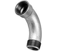 Hermann Schmidt coude en fonte malléable 1 1/2", 90 degrés filetage intérieur/filetage extérieur, long, zingué