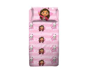 hermet Gabby's Dollhouse Parure de lit 1 Place 100% Coton, Drap de Dessus + Drap-Housse + taie d'oreiller