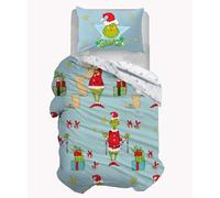 hermet Grinch Parure de lit 1 Place 100% Coton, Housse de Couette 1 Place, Sac + taie d'oreiller
