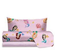 hermet Jolly Parure de lit Simple sirène 100% Coton, Drap Housse + Drap Housse + taie d'oreiller