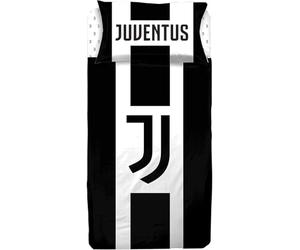 hermet Juventus FC Parure de lit 1 Place et demie, Drap Housse 1 Place et demie, Blanc Noir, Drap Plat, Drap Housse 100% Pur Coton, Produit Officiel