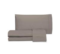 hermet Laura Biagiotti Parure de lit Double Couleur Unie avec Broderie, 100% Percale de Coton, Drap Plat, Drap Housse avec Angles, Paire de taies d'oreiller, Taupe