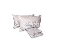 hermet Laura Biagiotti Parure de lit Double en Coton, 100% Coton, Drap Plat, Drap Housse avec Angles, Paire de taies d'oreiller, Motif Floral Izar Taupe
