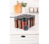 Hermia Concept, BNMPOLYAS12-17, Boîtes à provisions, Set de boîtes de rangement (12 pièces), Anthracite, plastique, 10 x 10 x 24,5 cm