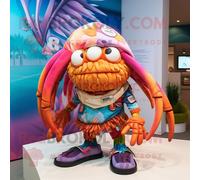 Hermit Crab Personnage De Costume De Mascotte Redbrokoly Habillé Avec Un T-Shirt Graphique Et Des Pinces À Cheveux Multicolore