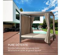 Hermitage Double XL balancelle 2 pers structure acier auvent rideaux