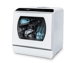 Hermitlux Mini-lave-vaisselle 6 Programmes, 4 Couverts, Porte en verre | Mode Bébé 75°C, Sans Installation, Séchage à air chaud, 2 Modes d'alimentation en eau