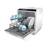 Hermitlux Mini-lave-vaisselle 6 Programmes, 4 Couverts, Séchage à air chaud | Mode Bébé 75°C, Sans Installation, Réservoir d'eau de 5L, 2 Modes d'alimentation en eau
