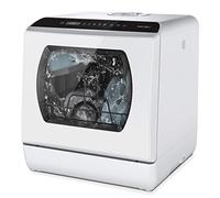 Hermitlux Mini Lave-vaisselle Compact 4 Couverts - 5 Programmes & Stérilisation 75°C, Nettoyage 360°, Lave vaisselle pose Libre avec 2 Modes d'Alimentation (Réservoir 5L/Robinet)