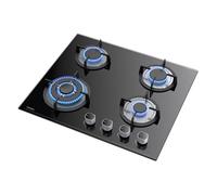 Hermitlux Plaque de Cuisson Gaz 4 Feux, Plaque Gaz 60cm 4 Feuxs, Encastrable, Convertible NG/LPG, avec Sécurité Thermocouple, 7800W, Verre Noir
