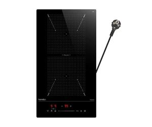 Hermitlux Plaque Induction 2 Feux avec Flexizone 30cm,Verrouillage Enfants | Plaque Induction 2 Foyers Encatrable-domino avec 2 zones de cuisson, 9 niveaux de puissance ,Booster, minuterie