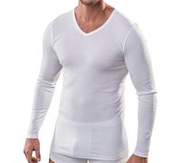 HERMKO 164680 T-Shirt Manches Longues Homme avec col V en Coton/Modal, Taille:5 (XL), Couleur:Blanc