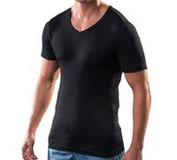 HERMKO 16488 Maillot de Corps Homme Manches Courtes Business avec Col en V en Coton/Modal, Taille:8 (XXXXL), Couleur:Noir