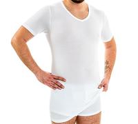 HERMKO 164887 T-Shirt Homme Extra-Long avec Col en V en Coton/Modal (+10 cm), Taille:3 (M), Couleur:Blanc