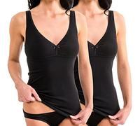 HERMKO 17580 Lot de 2 débardeur Femme avec Soutien-Gorge intégré, Couleur:Noir, Taille:58/60 (XXXL)