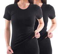 HERMKO 17800 Lot de 2 T-Shirt à Manches ½ Femme en Coton/Modal, très Doux grâce au Modal, Couleur:Noir, Taille:50/52 (XL)