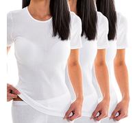 HERMKO 1800 Lot de 3 Maillots de Corps Manches Courtes pour Femme en 100% Coton Biologique, Couleur:Blanc, Taille:42/44 (M)