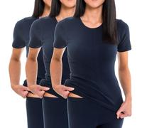 HERMKO 1800 Lot de 3 Maillots de Corps Manches Courtes pour Femme en 100% Coton Biologique, Couleur:Bleu foncé, Taille:38/40 (S)