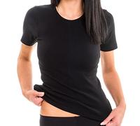 HERMKO 1800 Maillots de Corps Manches Courtes pour Femme en 100% Coton Biologique, Couleur:Noir, Taille:38/40 (S)