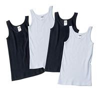 HERMKO 2000 Lot de 4 Maillots de Corps Filles en Coton 100% Bio, débardeur, Couleur:Blanc/Noir, Größe Kinder:10 Ans