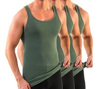 HERMKO 3007 Lot de 3 Maillots Hommes Extra Longs (+env. 10 cm), débardeur en 100% Coton Biologique, Taille:5 (XL), Couleur:Olive