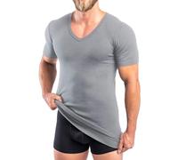 HERMKO 488710 T-Shirt Manches Courtes Extra-Long pour Homme (+ 6 cm) avec col en V en 100% Coton Bio(côtes Fines), Taille:3 (M), Couleur:Gris