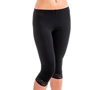 HERMKO 5722 Corsaire avec Dentelle en Coton/élasthanne Leggings 3/4 Femme, Couleur:Noir, Taille:42/44 (M)