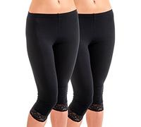 HERMKO 5722 Corsaire avec Dentelle en Coton/élasthanne Leggings 3/4 Femme, Couleur:Noir, Taille:54/56 (XXL)