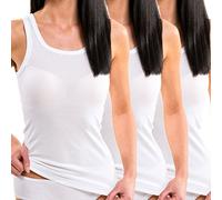 HERMKO Lot de 3 t-shirts longs 1325 pour femme - Coton bio - Haut long basique - Certifié Öko-Tex - Col carré - Blanc, noir, violet/gris - Taille XL ou plus - Débardeur sans manches, Blanc., XS