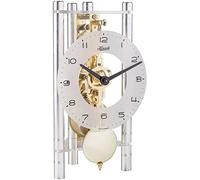 Hermle Horloge de Table à Squelette avec colonnes en Aluminium anodisé - Triangle 23022-X40721, Cadran Arabe, Verre, Argent, Usine, Laiton, 19,5 cm x 11 cm x 9 cm