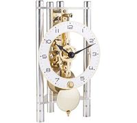 Hermle Horloge de Table Squelette avec colonnes en Aluminium anodisé - Triangle 23024-X40721 - Cadran Arabe - Impression Argent - Laiton - 19,5 cm x 11 cm x 9 cm