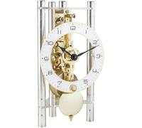 Hermle Horloge de Table Squelette avec colonnes en Aluminium anodisé - Triangle 23024-X40721 - Cadran Arabe - Impression Argent - Laiton - 19,5 cm x 11 cm x 9 cm