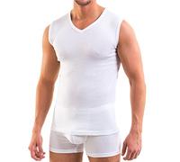 HERMO 3050 Tank Top Homme avec col V, Maillot de Corps en 100% Coton Biologique, Shirt, Taille:2 (S), Couleur:Blanc