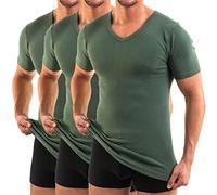 HERMO 4880 Lot de 3 Business Shirt Homme à Manche Courte avec col V, Maillot de Corps Demi-Manche en 100% Coton Biologique, Taille:5 (XL), Couleur:Olive