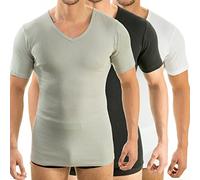 HERMO 4880 Lot de 3 Business Shirt Homme à Manche Courte avec col V, Maillot de Corps Demi-Manche en 100% Coton Biologique, Taille:7 (XXXL), Couleur:Mix b/n/g
