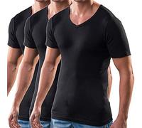 HERMO 4880 Lot de 3 Business Shirt Homme à Manche Courte avec col V, Maillot de Corps Demi-Manche en 100% Coton Biologique, Taille:4 (L), Couleur:Noir