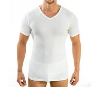 HERMO 4880 Lot de 4 Business Shirt Homme à Manche Courte avec col V Blanc, Maillot de Corps Demi-Manche en 100% Coton Biologique, Taille:6 (XXL), Couleur:Blanc