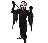 HERMORRYSS Halloween Scream Kostüm Kinder, Costume Halloween Enfant, avec Masque Ghostface & Couteau Sanglant, Scary Movie Costume Gruselig Reaper Kostüm, Halloween Carnaval Cosplay (M)
