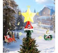 HERMORRYSS Pointe de Sapin de Noël, Étoile Lumineuse pour Sapin de Noël avec Musique, Décoration Accessoires: Traîneau & Grande Roue, Ornements de Fêtes ou Décoration
