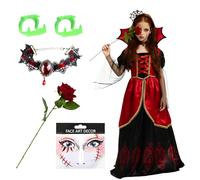 HERMORRYSS Robe de Vampire, Costume d'Halloween, Comprend un Bracelet Collier et des Roses, Déguisement Halloween Cosplay Fête pour Fille, Costume de Vampire pour les Enfants de plus de 9 Ans (S)