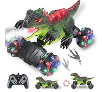 HERMORRYSS Voiture Telecommandé Enfant, Dinosaure Jouet Voiture, 360° Rotation Dinosaure Télécommandé Monster Truck, RC Stunt Car avec Lumière et Musique, Cadeau Jouet pour Garcon Fille (Vert)