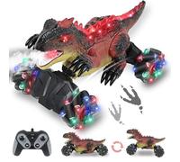 HERMORRYSS Voiture Telecommandé Enfant, Dinosaure Jouet Voiture, 360° Rotation Dinosaure Télécommandé Monster Truck, RC Stunt Car avec Lumière et Musique, Cadeau Jouet pour Garcon Fille (Rouge)