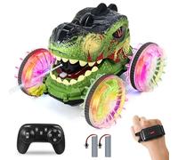 HERMORRYSS Voiture Telecommandé Enfant, Monster Truck Dinosaure, 2.4GHz Voiture Amphibie RC, avec Jet d'eau, Lumière, Son et Rotation à 360°, Cadeaux de Noël pour Garçon Fille 3 4 5 6 7 8+ Ans