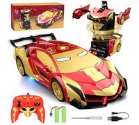 HERMORRYSS Voiture Télécommandée Robot Enfant, 2 en 1 Transformable Radiocommande RC Robots, Transformation à Un Bouton, Rotation à 360°, Voiture Transformable en Robot pour Garçon Fille