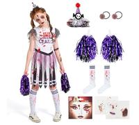 HERMORRYSS Zombie Costume Pom Pom Girl, Halloween Zombie Cheerleader Robes avec Pompoms, Chaussettes et Coiffe pour Enfants, Vêtements de Pom-Pom Girl Zombie Terrorisme pour Halloween Karnevals (XL)