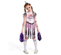 HERMORRYSS Zombie Costume Pom Pom Girl, Halloween Zombie Cheerleader Robes avec Pompoms, Chaussettes et Coiffe pour Enfants, Vêtements de Pom-Pom Girl Zombie Terrorisme pour Halloween Karnevals (L)